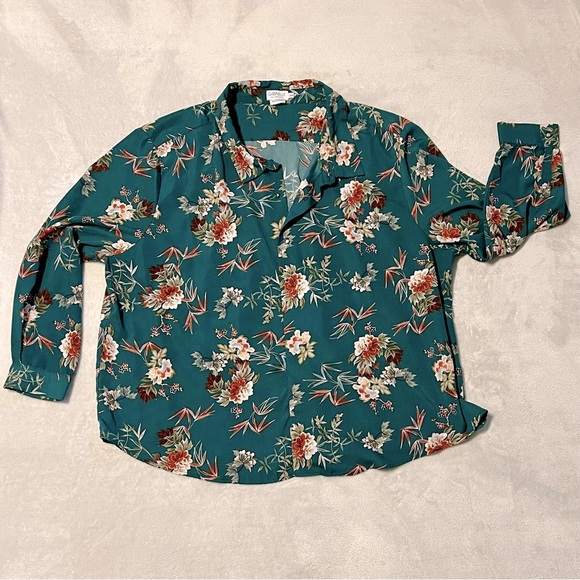 25. Molly Bracken Womens Emerald Green Floral Long Sleeve Blouse Spring Office - Picture 3 of 10
